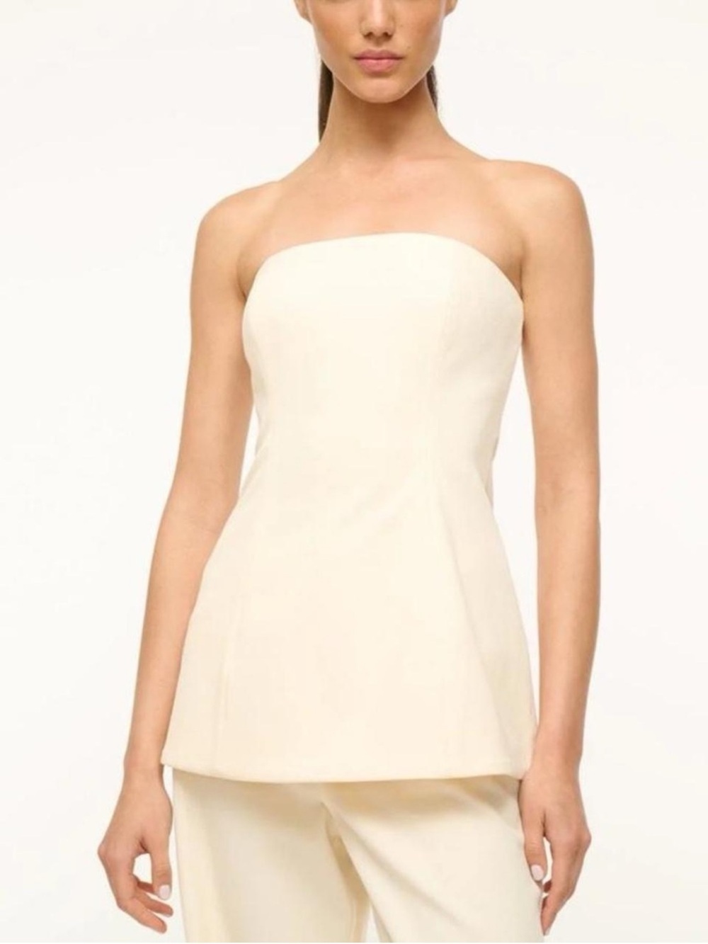 NWT STAUD Straples Silvia Top Ecru Flare Hem / 12